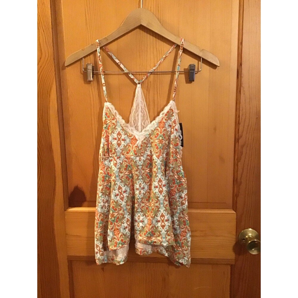 Badgley Mischka orange floral print lace trim camisole NWT